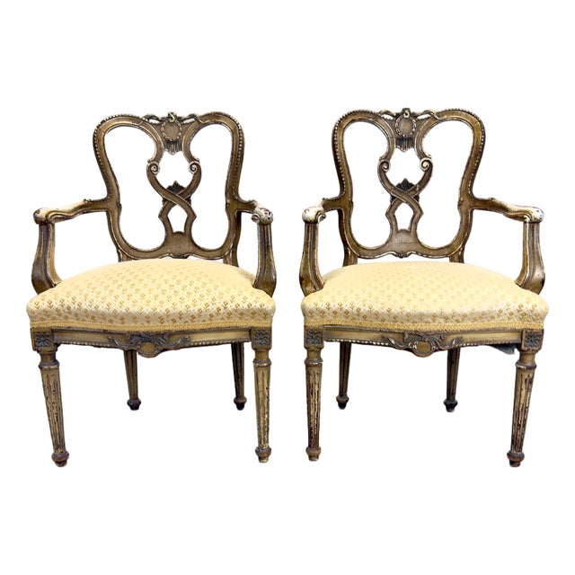 19th Century Louis XVI Directoire Style Painted Armchairs—a Pair For Sale