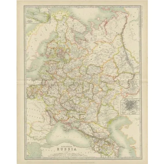 1900 - 1909 Antique Map of Russia in Europe by Johnston, 1909 For Sale - Image 5 of 5