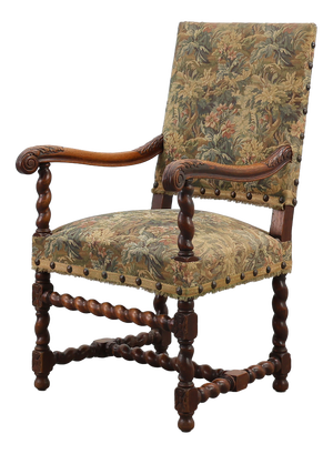 Antique 17th Century Walnut Armchair with Tapestry Upholstery, United Kingdom
