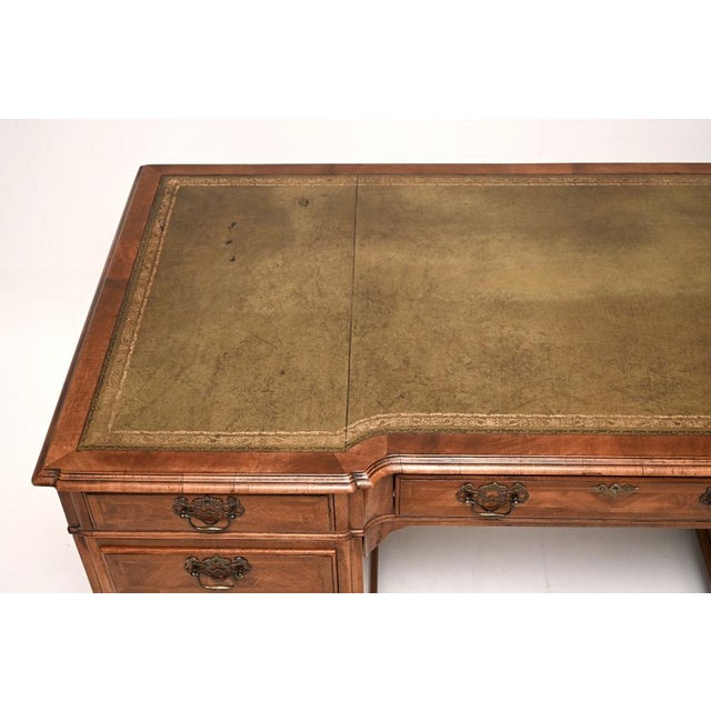 Large Antique Walnut Leather Top Pedestal Desk, 1900 For Sale - Image 4 of 11