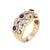 Stylish ruby & diamond flower band (circa 1970s to 1980s) crafted in 14k yellow gold. 12 diamonds total an estimated 0.96...
