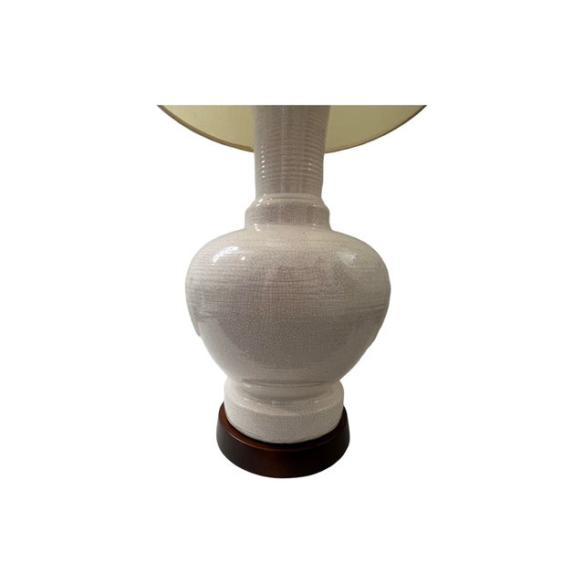 Mid-Century Modern Vintage Mid-Century Modern 1960s Table Lamp Vintage Ceramic Studio Pottery White Glaze Walnut For Sale - Image 3 of 7