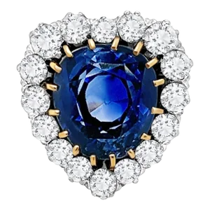 9 Carat No Heat Ceylon Blue Sapphire & Old Euro Cut Diamond Ring in 14K, Size 6.5