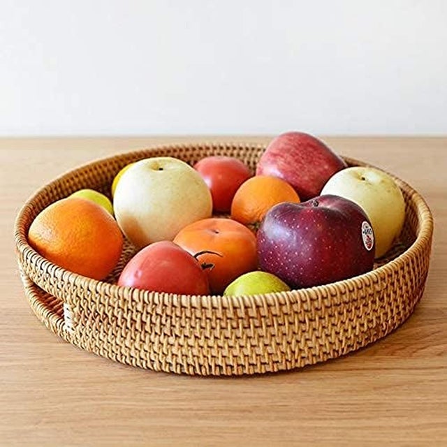 Round Rattan Serving Tray With Handles Small For Sale - Image 6 of 6