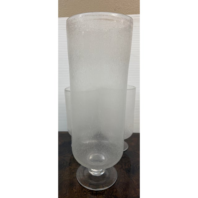 Frosted Glass Cylindrical Hurricane Vases, Set of Three For Sale - Image 9 of 12