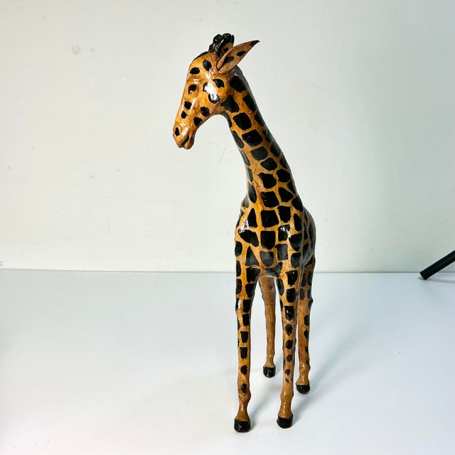 1970s Vintage Safari Boho Chic Italian Leather Wrapped Giraffe and Leopard Figurals - A Pair For Sale - Image 18 of 18