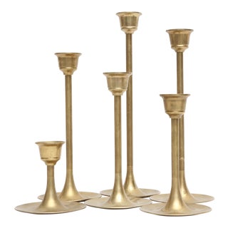 Vintage Brass Candle Holders - Set of 6 For Sale