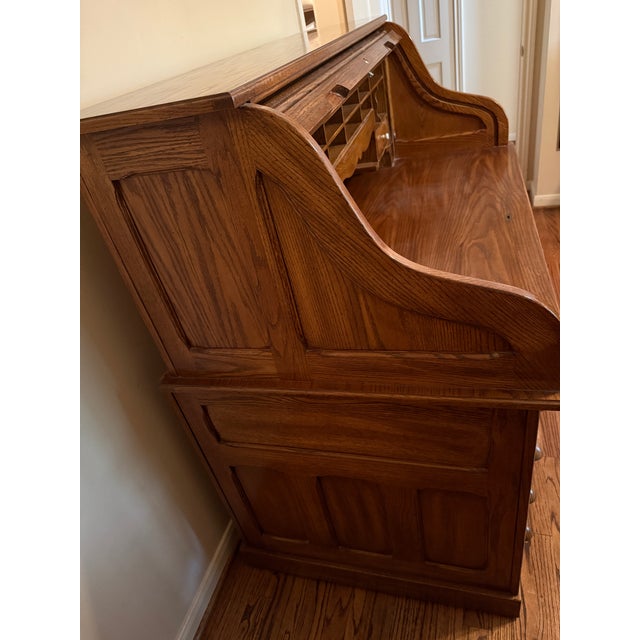 Wood Vintage (Circa 1982) Oak Roll-Top Secretary Desk in Rich, Warm Honey-Brown Finish. For Sale - Image 7 of 8