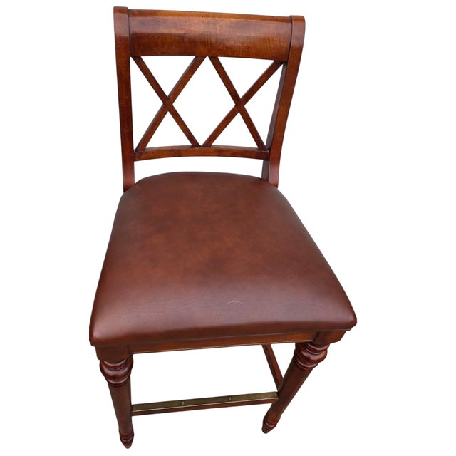 Pair of Vintage Ethan Allen British Classics Crossback Barstools Armchairs Empire Style For Sale In Philadelphia - Image 6 of 14