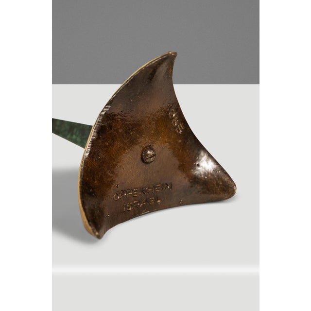 Set of Two (2) Mid-Century Post Modern Judaica Candlestick Holders in Brass and Acrylic Paint Attributed to Oppenheim, Israel, C. 1985 For Sale - Image 16 of 16