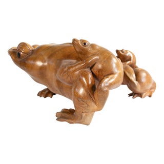 Large Wooden Frogs Figurine, 1920s For Sale