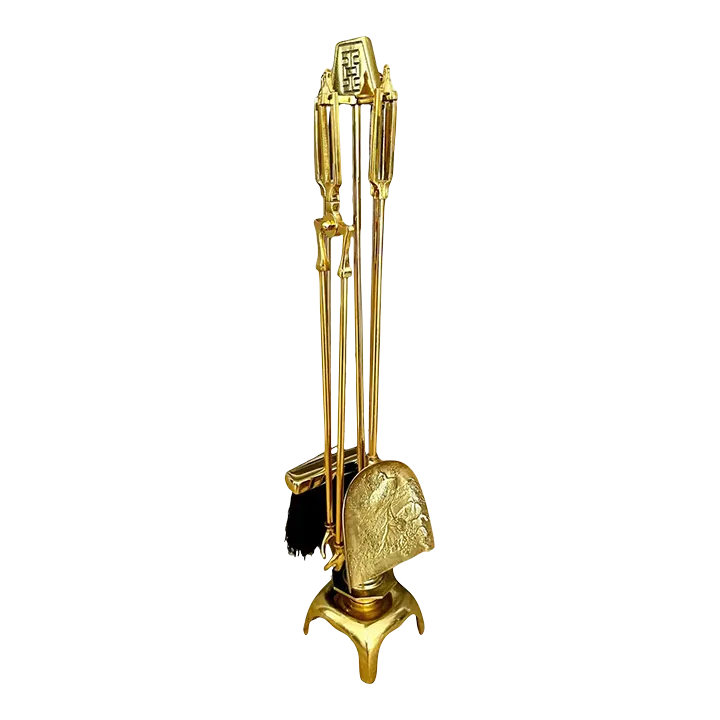 James Mont Asian Brass Fireplace Tool Set | Chairish