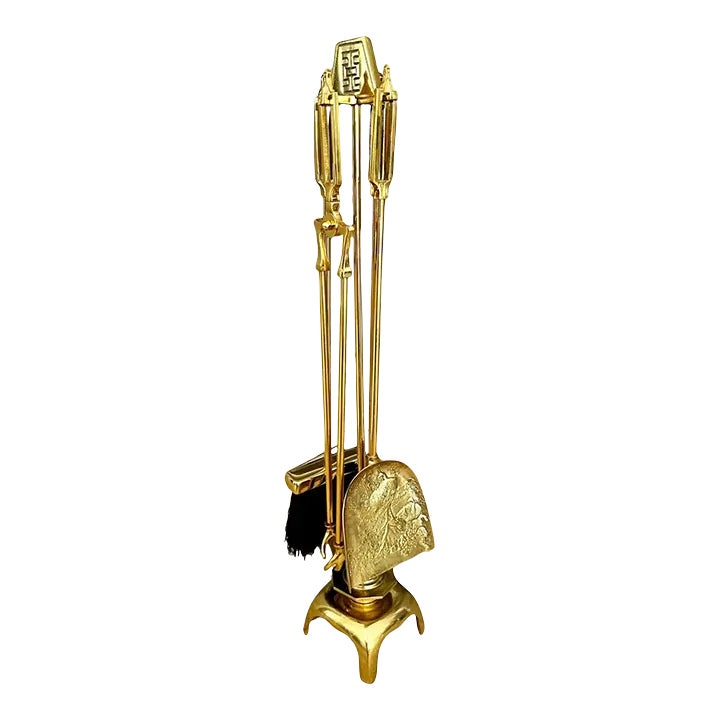 James Mont Asian Brass Fireplace Tool Set | Chairish