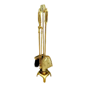James Mont Asian Brass Fireplace Tool Set