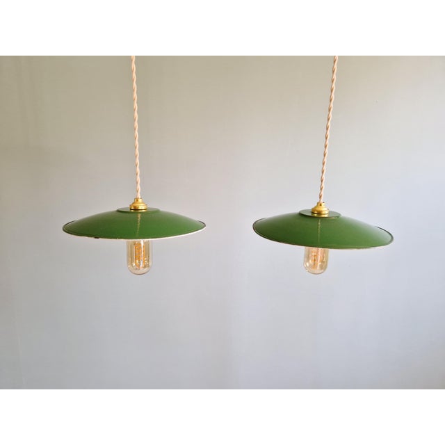Industrial Pendant Light in Green Enameled Sheet Metal, 1940s For Sale - Image 6 of 17
