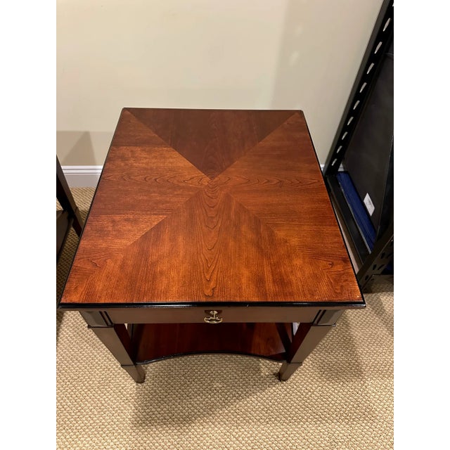 2010s Glossy Dark Wood End Table With Ebony Accents by Hickory Chair -a Pair For Sale - Image 5 of 12