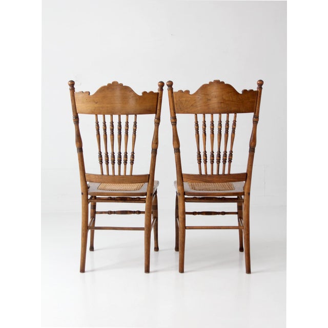 Antique Victorian Pressed Back Cane Seat Chairs Pair For Sale - Image 11 of 17