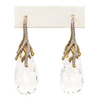 Michael Aram 18k Yellow Gold Diamond and Rock Crystal Drop Earrings- 2 Pieces For Sale