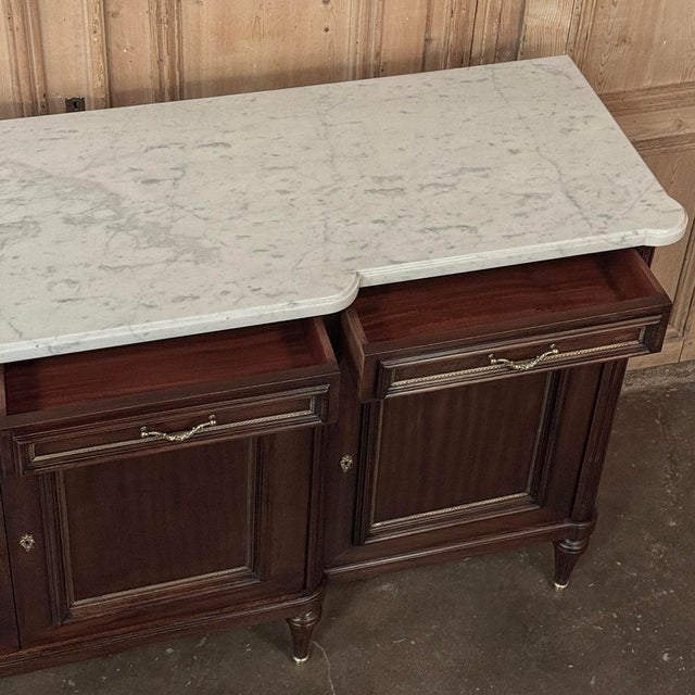 French Louis XVI Style Carrara Marble Top Mahogany Four Door Buffet For Sale - Image 18 of 18