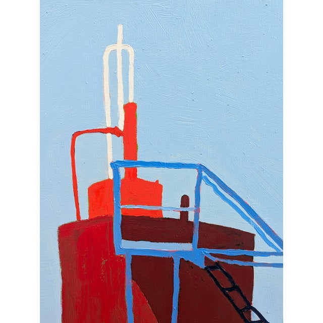 Contemporary colorful pastoral landscape by Texas based artist Jacob Spacek. The work features a bright red and green...