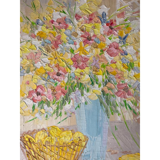 1970's Kenneth Kayl Heavy Impasto Floral Still Life Oil Painting, Framed For Sale - Image 9 of 13