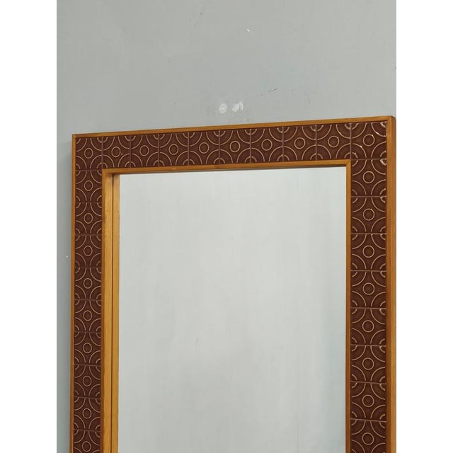Danish Pine and Ceramic Tile Wall Mirror, 1960s For Sale - Image 10 of 12