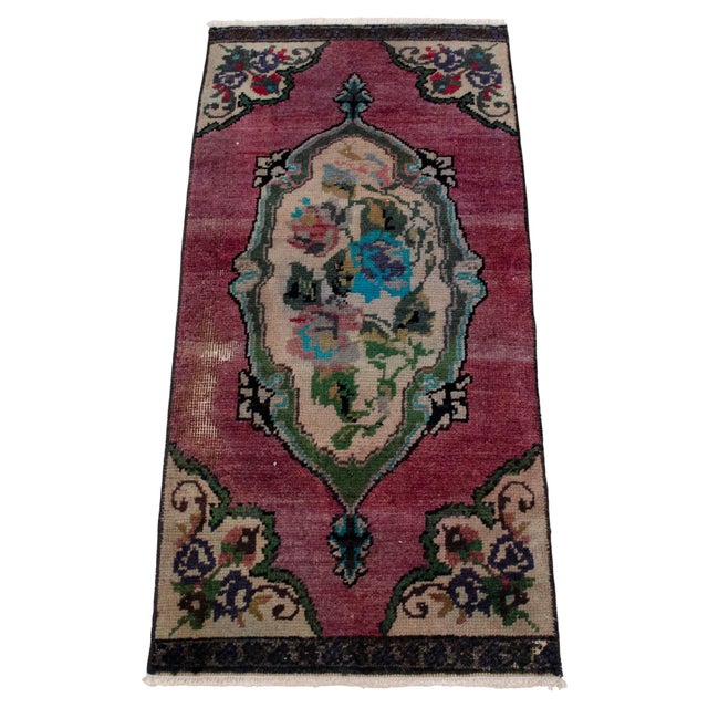 1970s Hand Knotted Small Oushak Rug Mat Faded Petite Rug 1'5" X 2'11" For Sale - Image 5 of 14