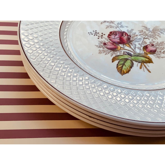 1930s Copeland Spode Mansard Red Rose Cream Bone China Dinner Plates - Set of 4 For Sale - Image 10 of 18