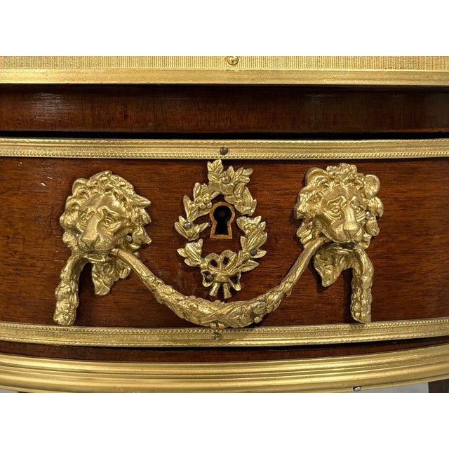 Brown Guillaume Grohé, Kidney Shaped Desk and Chair, Leather, Bronze, France, 19th C. For Sale - Image 8 of 18