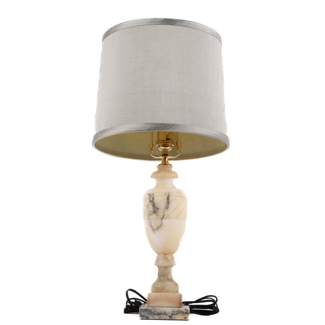 Mid‑Century Modern Carved Gray Alabaster Swirled Marble Table Lamp For Sale - Image 4 of 5