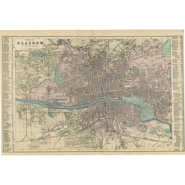 Large Victorian Glasgow City Map by George W. Bacon, 1885 For Sale - Image 12 of 12
