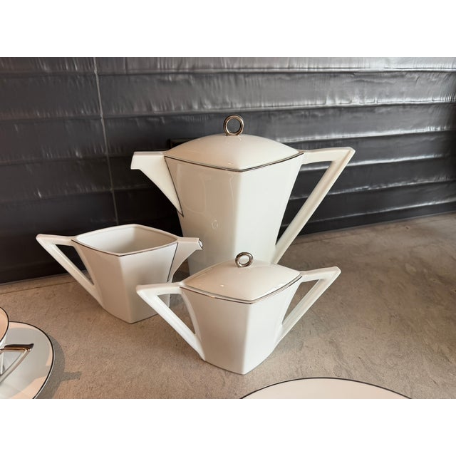 1987 Sasaki Fine China — Complete 14 Place Settings • Modernist Black + Silver Geometry For Sale - Image 4 of 5