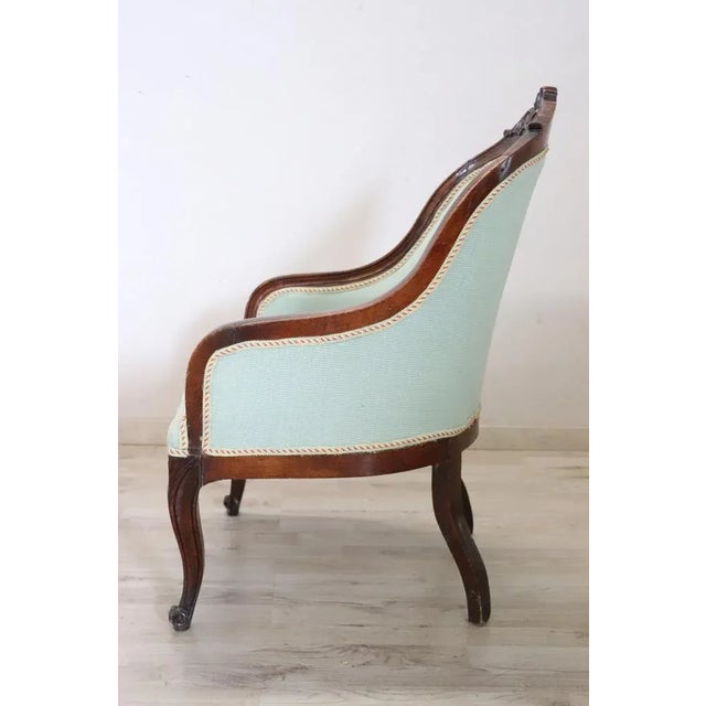 Mid-19th Century Upholstered Walnut Armchair For Sale - Image 5 of 9