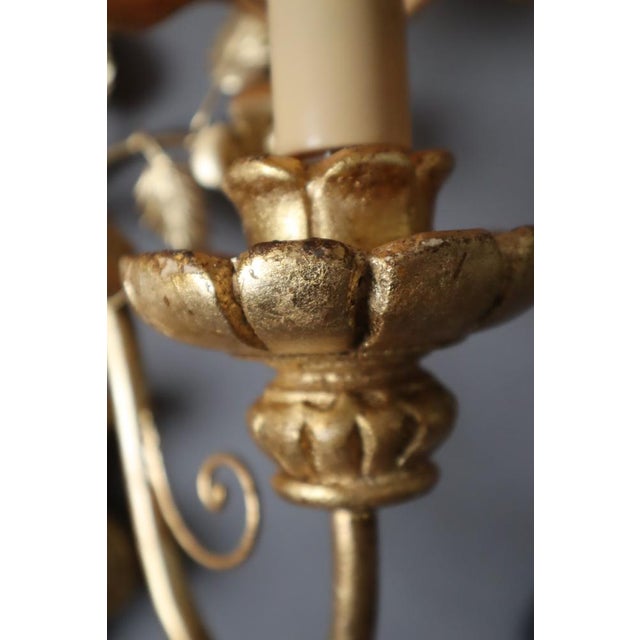 Hollywood Regency Floral Golden Wall Light, Florence, Italy, 1960s For Sale - Image 11 of 15