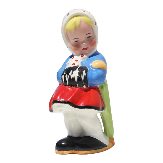 1940s Portuguese Traditional Earthenware Girl Figurine For Sale