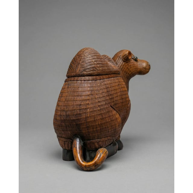 Mid-Century Modern Vintage Woven Rattan Camel Storage Box For Sale - Image 3 of 4