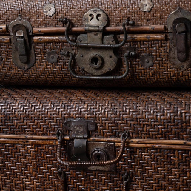 Vintage Rattan Suitcases, a Pair, C. 1950 For Sale In Savannah - Image 6 of 6