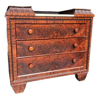 Antique 19th Century Flame Mahogany Marble-Topped Chest For Sale