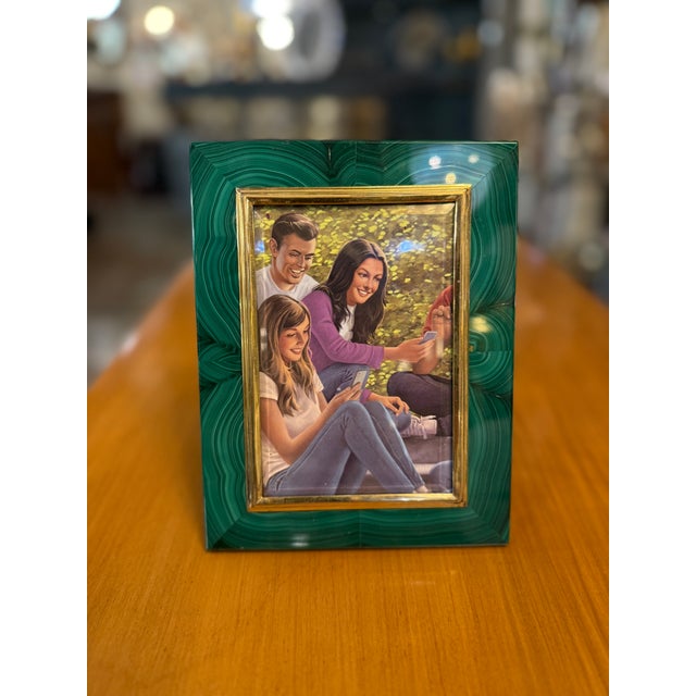 Malachite Picture Frame by Gorra, Gilt Metal, 1950s–1960s For Sale In Los Angeles - Image 6 of 8