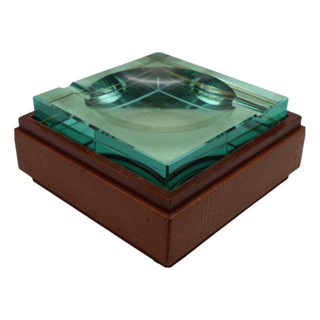 Nile-Green Crystal Ashtray with Hidden Compartment from Fontana Arte, 1960s-1970s) For Sale