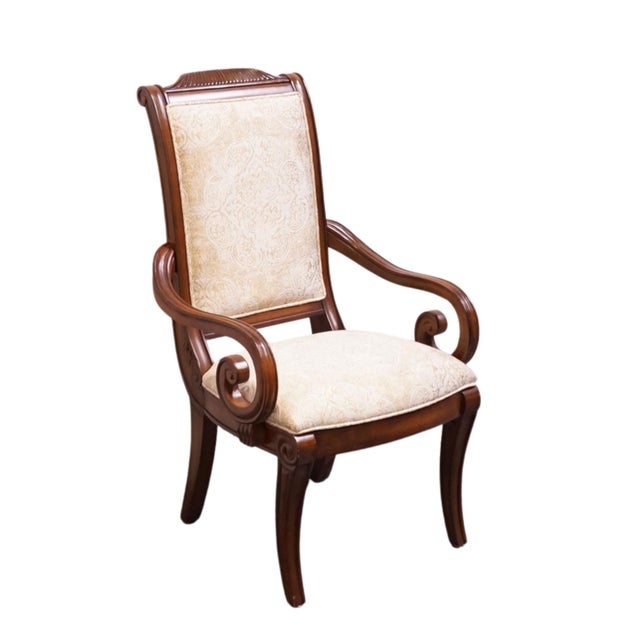 BERNHARDT FURNITURE Traditional Neoclassical Revival Mahogany Toned Upholstered Dining Arm Chair 43" High 25" Wide 29"...