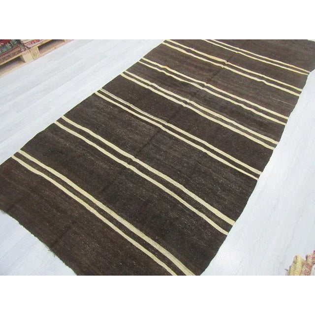 1960's Vintage Kilim White Striped Rug- 5′8″ × 12′ For Sale - Image 4 of 6