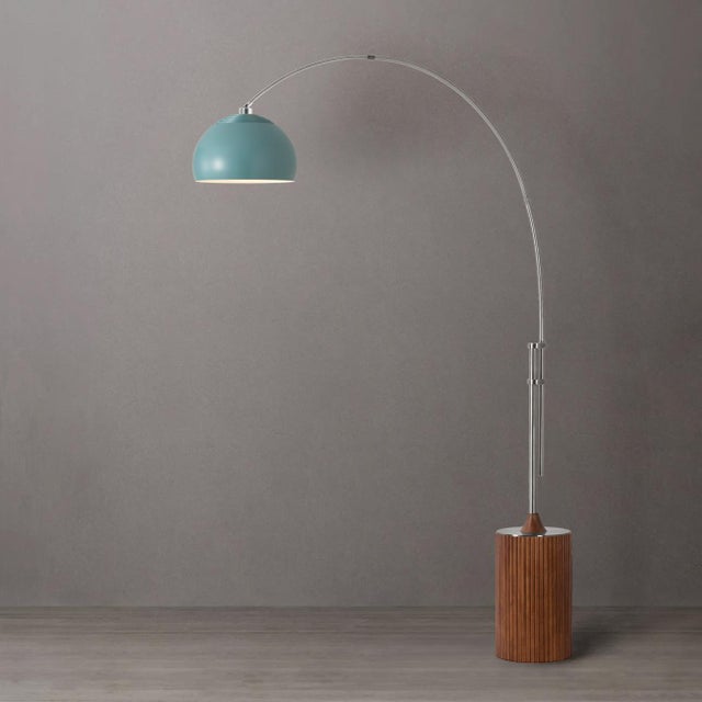 Mid-Century Modern Tambo 92-Inch Floor Lamp, 1980s - Mid Century Modern, Pool Blue Shade, Satin Nickel, Walnut Base For Sale - Image 3 of 7