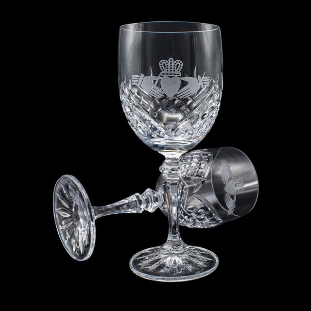 Modern Vintage Port Decanter, Stem Glass Duo, Irish, Crystal, Sherry Bottle, Liqueur For Sale - Image 3 of 12