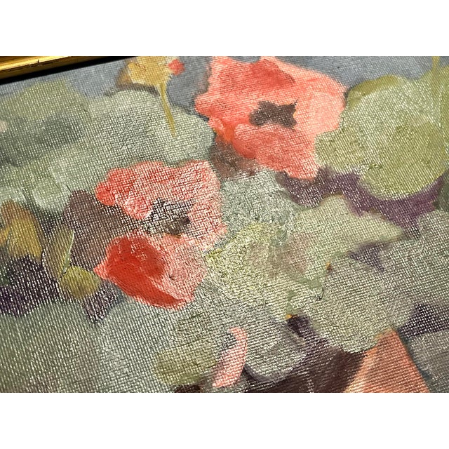 Vintage Oil on Canvas Board Painting 'Geraniums Fraisinette' by Nancy Nickerson For Sale - Image 4 of 7