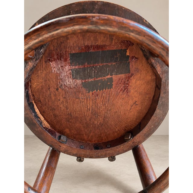 Antique Thonet Style Bentwood 22" Seat Height Counter Stool With Embossed Sunburst Seat For Sale - Image 4 of 5