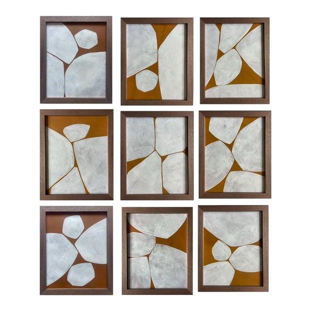 2026 Contemporary Set of Nine Abstract Paintings in Sienna on Cotton Paper by Artist r.k. Red For Sale