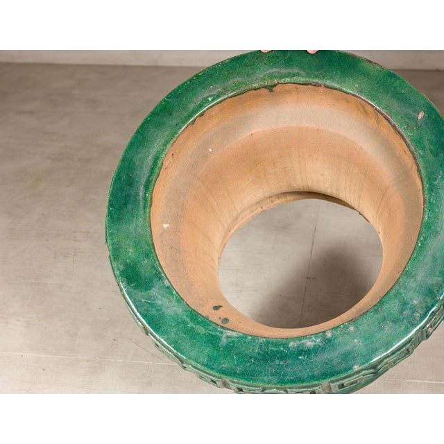 Green Chinese Vintage Green Glazed Ceramic Planter or Garden Seat Base with Foliage For Sale - Image 8 of 11