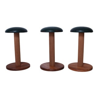 1950s Vintage French Leather Bar Stools - Set of 3 France For Sale