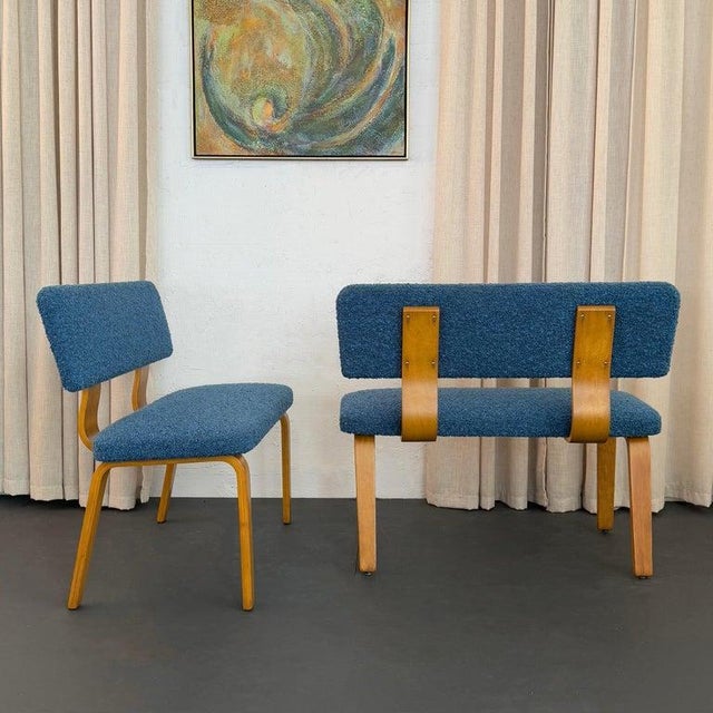 1940s Mid-Century Modern Maple Bentwood and Bouclé Benches by Thonet For Sale - Image 5 of 9